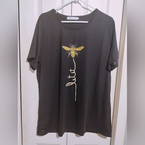 MISSLOOK Black Tee with Gold Insect Design - Picture 1 of 5